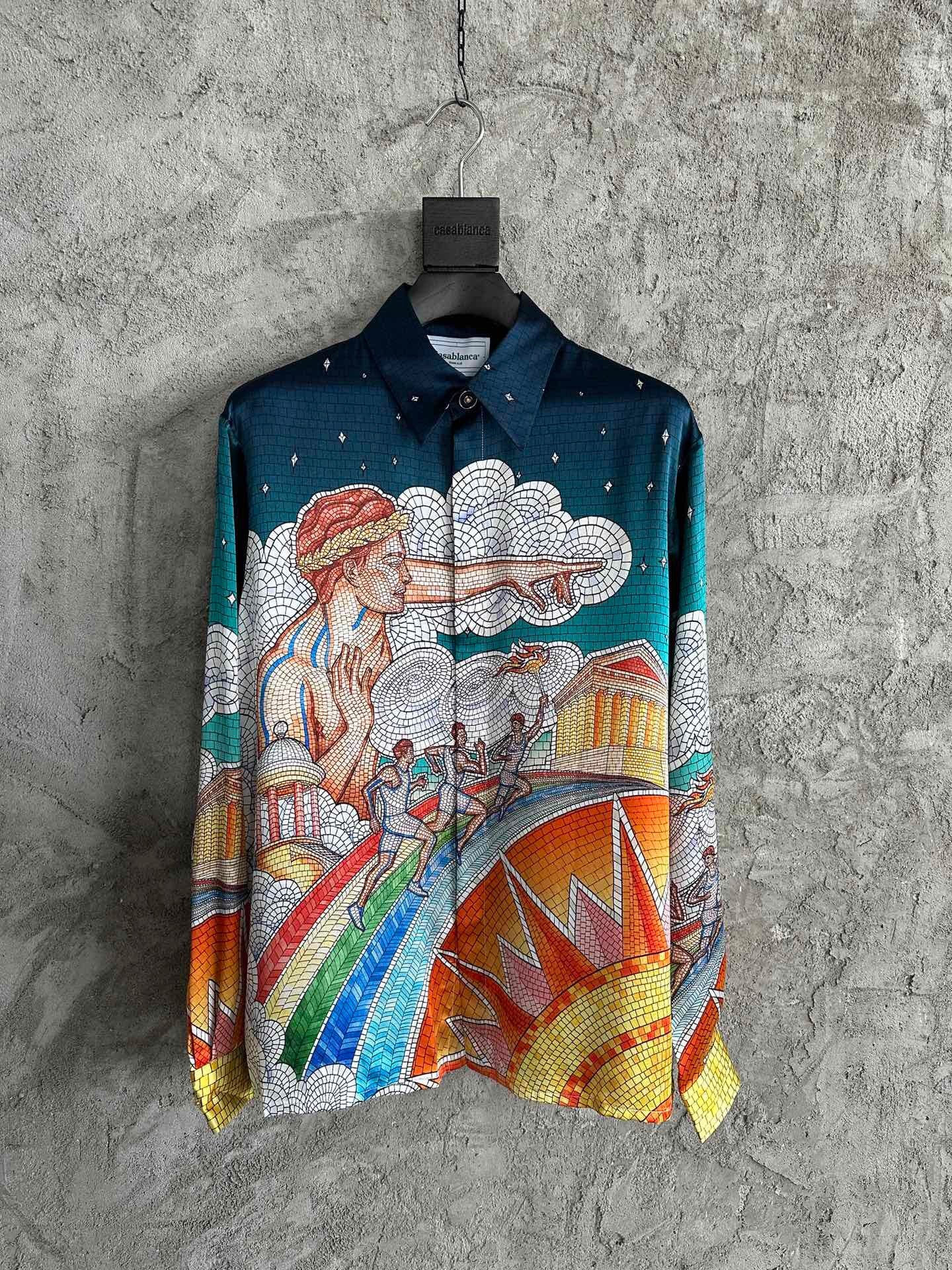 CASABLANCA Flame Print Long Sleeve Real Silk Shirt