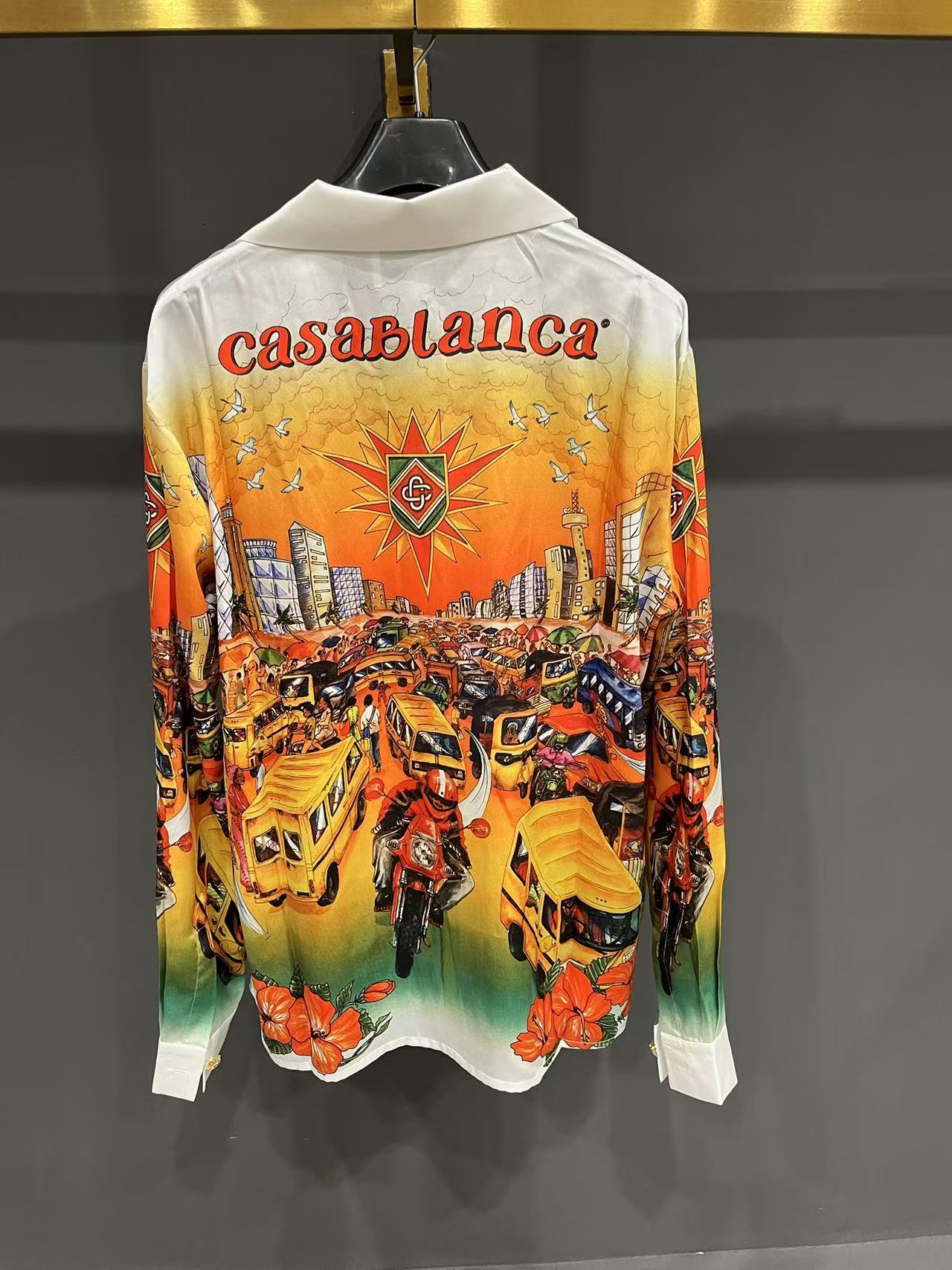 CASABLANCA Moto Print Long Sleeve Real Silk Shirt