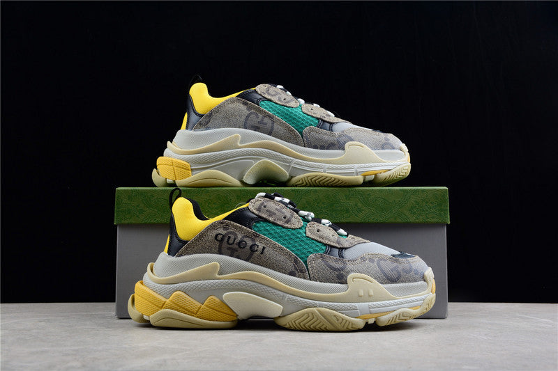 GU*CCI X BALENCIAGA TRIPLE S GRAY/GREEN/YELLOW