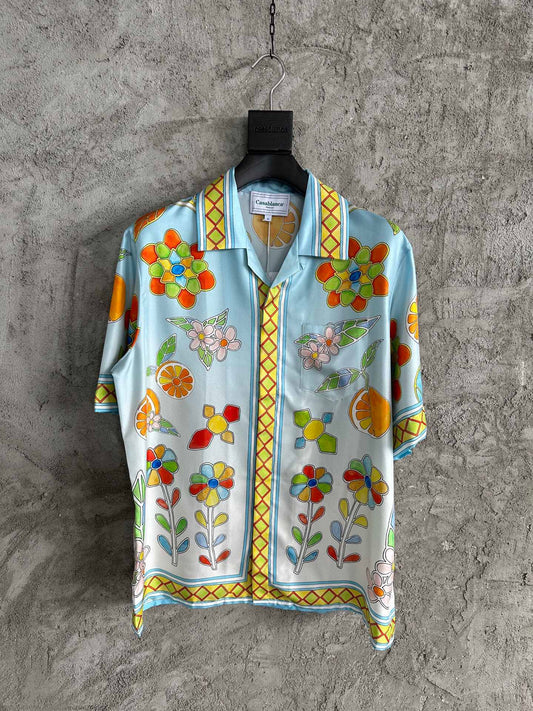 CASABLANCA Sunflower Short Sleeve Real Silk Shirt